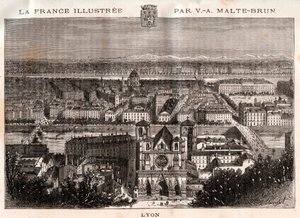 Lyon - rycina w „La France illustrée: geografia, historia, administracja statystyczna” V.A. Malt-Browna. 1884 autorstwa French School