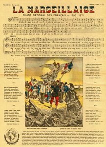Słowa i muzyka Marsylianki, francuskiego hymnu skomponowanego przez Rouget de Lisle (Rouget de L