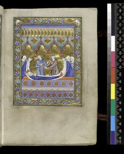 MS 300 f.VIr, pogrzeb Dawida, z Psałterza i Godzin Izabeli Francuskiej, Paryż, ok. 1265-70 (pióro i tusz oraz tempera na pergaminie) autorstwa French School