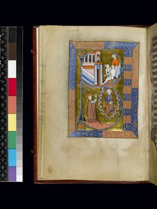 MS 300 f.XIII, folio z Psałterza i Godzin Izabeli Francuskiej, Paryż, ok. 1265-70 (pióro i tusz oraz tempera na pergaminie) autorstwa French School