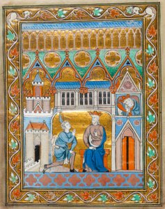 MS 300 fol.VIIi Król Dawid odbiera wiadomość o śmierci Absaloma, z Godzin psałterzowych Izabeli Francuskiej, ok. 1255 autorstwa French School