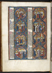 SM. Harley 1527, f.80v, miniatury z biblijnego moralisée (welin) autorstwa French School