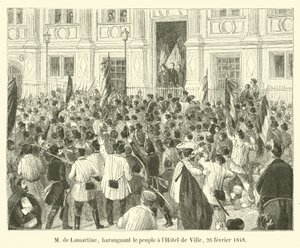 Pan de Lamartine, przemawiający do ludzi w Hôtel de Ville, 26 lutego 1848 r. autorstwa French School