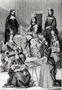 Madame de Maintenon ze swoimi damami w oczekiwaniu autorstwa French School