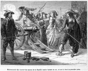 Mademoiselle (Grande Mademoiselle = Duchesse de Montpensier) skierowała działa Bastylii przeciwko armii króla i podpaliła pierwszy kawałek - w „Histoire de France populaire” Henri Martina. autorstwa French School