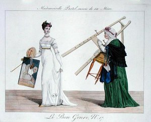 Mademoiselle Pastel podążająca za matką, tablica 17 z "Le Bon Genre". autorstwa French School