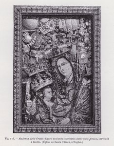 Madonna delle Grazie; postać antyczna i czczona w całych Włoszech, przypisywana Giotto, kościół Santa Chiara, Neapol (rycina) autorstwa French School