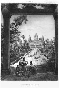 Główna fasada Angkor Wat, ilustracja z Atlas du voyage d’exploration en Indochine, 1866-68 autorstwa Doudart de Lagree, opublikowana 1873, Paryż, Hachette autorstwa French School