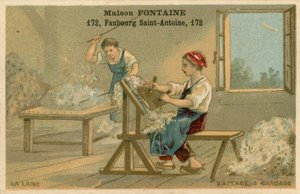 Karta handlowa Maison Fontaine, młócenie i gręplowanie autorstwa French School