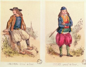 Kostiumy męskie z Landerneau i Goulven, z Les Costumes Bretons de Sorrieu autorstwa French School