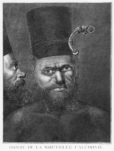 Człowiek z Nowej Kaledonii, ilustracja z Drugiej wyprawy kapitana Jamesa Cooka, sztychowana przez Benarda (XVIII wiek) 1774 autorstwa French School