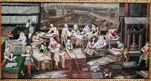 Manufaktura kart do gry w domu na placu Dauphine (projekt wachlarza, gwasz na papierze, ok.1680) autorstwa French School