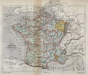 Mapa Francji po śmierci Ludwika XIV w 1715 r. - Plan de la france a la mort de Louis XIV en 1715 - grawerowanie w „Histoire de France” Victora Duruya (1811-1894) - 1882 autorstwa French School