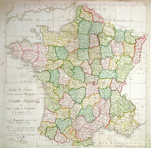Mapa Francji z planami podziału departamentów, 1789 (kolor lito-tramentowy)