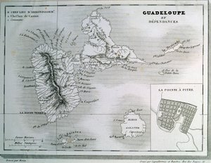 Mapa Gwadelupy i jej zależności. Rycina XIX wieku. Chartres, Muzeum Sztuk Pięknych autorstwa French School