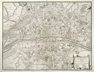 Mapa Paryża, z Atlasu Paryża autorstwa Jean de la Caille, 1714