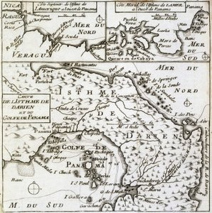 Mapa Przesmyku Darien i Zatoki Panamskiej w „Nowej podróży dookoła świata” Guillaume’a Dampiera (William Dampier) autorstwa French School