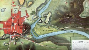 Mapa kraju Lourdes z 1858 roku, rok wizji Bernadetty Soubirous: pokazuje położenie jej domu i jaskini. Pireneje Wysokie (65). Chromolitografia w „”Notre Dame de Lourdes”” Henri Lasserre autorstwa French School