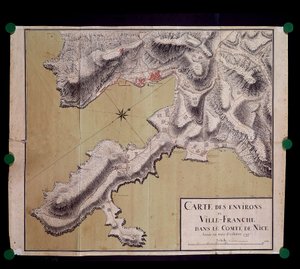 Mapa okolic Villefranche w hrabiowskiej grobli nicejskiej w październiku 1748 r. autorstwa French School
