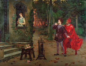 Marguerite, Faust i Mefisto Scena z Fausta autorstwa Charlesa Gounoda (1818-1893). około 1900. autorstwa French School