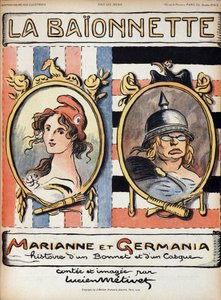 Marianne i Germania, historia kapelusza i hełmu - w „Bajonette” z 18.04.1918 autorstwa French School