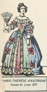 Maria Teresa Austrii, żona Ludwika XIV (kolorowy grawerunek) autorstwa French School