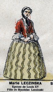Maria Leszczyńska (1703-1768), królowa Francji, żona Ludwika XV. w „Galeriede Kings and Queens of France oraz znamienite postacie z lat 1643-1895”” Obraz epinal. autorstwa French School