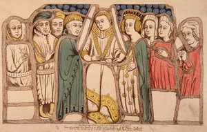 Ślub Henryka VI z Anglii (1421 - 1471) i Małgorzaty Anjou (1429 - 1482) w 1445. Rycina z 1793. Biblia. Art Deco w Paryżu. autorstwa French School