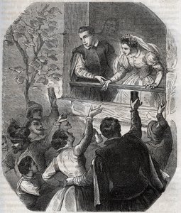 Ślub Martina Guerre (ok. 1524) i Bertrande de Rols w Artigat (Ariege) 15 maja 1539. Rycina z 1871 roku w „Histoire Des Cocuses Celebres” Henry de Kocka (1819-1892). autorstwa French School