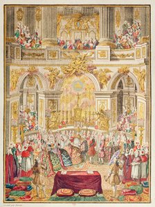 Ślub delfina Francji (przyszłego Ludwika XVI) z arcyksiężną Marią Antoniną w kaplicy w Wersalu 16 maja 1770 autorstwa French School