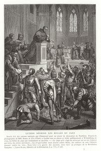Marcin Luter rozrywa bulle papieskie, Wittenberga, Niemcy, 1520