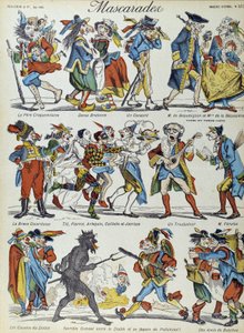 Maskarada: zamaskowane postacie karykaturalne - Obraz Epinal autorstwa French School