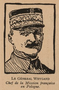 Maxime Weygand, francuski generał i członek Misji Międzysojuszniczej wysłanej w celu wsparcia II Rzeczypospolitej podczas wojny polsko-bolszewickiej w 1920 r. (litografia) autorstwa French School