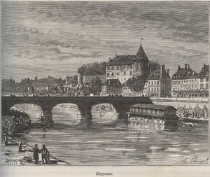 Mayenne to gmina w zachodniej Francji w regionie Pays de la Loire - rycina w „La France illustree: geografia, historia, statystyka administracyjna” autorstwa V.-A. Słodowo-Brązowy. 1884 autorstwa French School