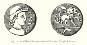 Brązowy medal Wódz Suticos, wybity w Rouen (rycina) autorstwa French School