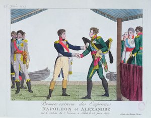 Spotkanie Napoleona I z Aleksandrem I w Tilsit, 25 czerwca 1807 r. autorstwa French School
