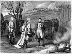 Spotkanie dwóch cesarzy po bitwie pod Austerlitz, 4 grudnia 1805 (Napoleon Bonaparte autorstwa French School