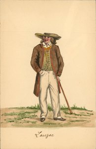 Strój męski z Lauzach, Morbihan (kolorowa litografia) autorstwa French School
