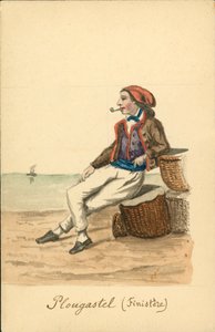 Strój męski z Plougastel, Finistere (kolorowa litografia) autorstwa French School