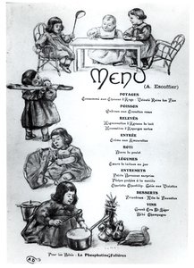 Menu stworzone przez Auguste Escoffiera (1846-1935) dla dzieci i niemowląt, ok. 1930 r. 1900 autorstwa French School