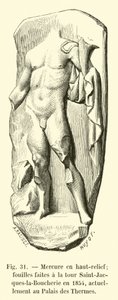 Merkury w wysokim reliefie; wykopaliska wykonane przy wieży Saint-Jacques-la-Boucherie w 1854 roku, obecnie w Palais des Thermes autorstwa French School