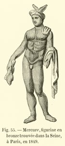 Merkury, figurka z brązu znaleziona w Sekwanie w Paryżu w 1849 r. (rycina) autorstwa French School