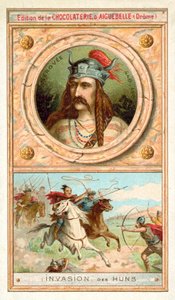 Merovech, król Franków Salijskich i inwazja Hunów, 451 (chromolitho) autorstwa French School