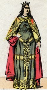 Dynastia Merowingów: Portret królowej Klotyldy, żony Dagoberta III (699-715). Obrazowanie epinal z końca XIX wieku. Prywatna kolekcja. autorstwa French School