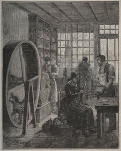 Metier i rzemieślnik: sklep ze sztućcami na prowincji w XIX wieku. Grawer z 1885 roku w „Les arts et metiers illustres” Adolphe BITARD. autorstwa French School