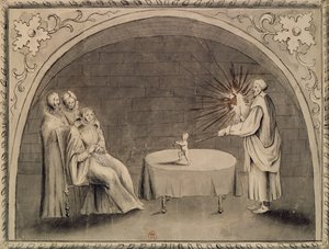 Michel de Nostradame (1503-66) i Catherine de Medici (1519-89) 1559 (pióro i atrament oraz pranie na papierze) autorstwa French School