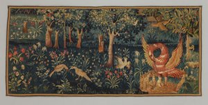 Millefleurs z pelikanem w jej pobożności, pocz.
XVI w. (Wełna) autorstwa French School