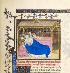Miniatura przedstawiająca Narodzenie Chrystusa, ok. 1403-1404 (detal z BL6425489) autorstwa French School