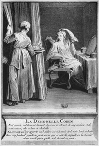 Cudowne uzdrowienie z paraliżu i raka Demoiselle Coirin, na grobie diakona Francois de Paris na cmentarzu parafialnym Saint-Medard w Paryżu, ilustracja z La verite des cuds de M autorstwa French School