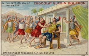 Mitrydates VI Pontu uwięziony i zamordowany przez niewolnika (chromolitho) autorstwa French School